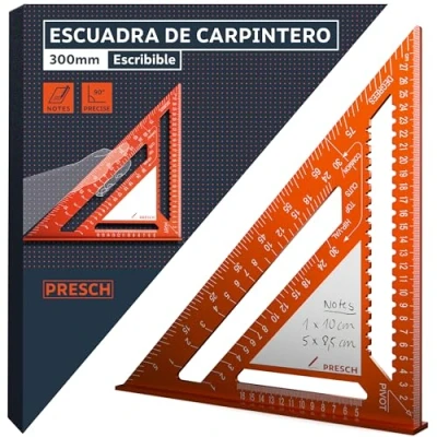 Imagen de Presch Escuadra Carpintero 300mm Innovadora superficie de notas borrable Aluminio fresado alta precisión para ángulos 90 permanentemente precisos Recubrimiento resistente