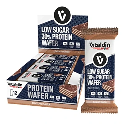 Imagen de VITALDIN SPORT Low Sugar 30% Protein Wafer Chocolate 12 Barritas Proteicas barquillo con oblea x 40 gr; sabor Barrita Alto Contenido en Proteína y Bajo Azúcar Sin Azúcares Añadidos