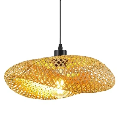 Imagen de Schindora Bambú Lampara Colgante Techo,Sombrero Retro De Paja Ligera Techo Tejido Lamparas Colgantes Creatividad Para Restaurante Sala Té Dormitorio Estar Café,50Cm