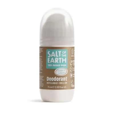 Imagen de Salt of the Earth Natural Deodorant Roll On by Earth, Ginger &amp; Jasmine Refillable, Vegan, Long Lasting Protection, Leaping Bunny Approved, Made in UK 75ml
