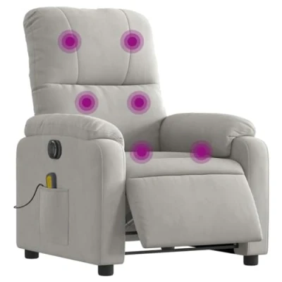 Imagen de vidaXL Sillón Reclinable Masaje Eléctrico, Silla con Respaldo, Orejero Ajustable, Asiento para Personas Mayores, Tela de Microfibra Gris Claro