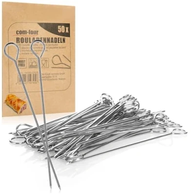 Imagen de COM FOUR® 50x Agujas para roulade de acero inoxidable brochetas carne 11 cm largo Juego primera calidad (050 piezas aguja)
