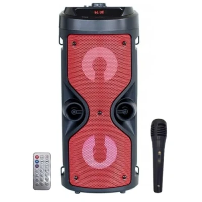 Imagen de Altavoz Bluetooth Portátil con Modo Karaoke y Micrófono, Radio FM Lector USB SD, Luces LED Discoteca, Inalámbrico (Rojo)