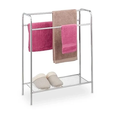 Imagen de Relaxdays Toallero de Pie con Balda Inferior Acero, 3 Barras, 78 x 63 26,5 cm, Colgador Toallas para Baño, Plateado
