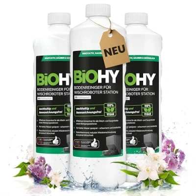 Imagen de BiOHY limpiador de suelos para robot estación con aroma primaveral (3 x 1 litro) Detergente concentrado todos los robots limpiadores y aspiradores función húmeda Sin espuma