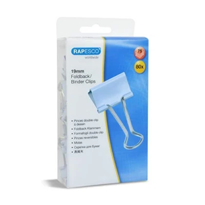 Imagen de Rapesco 1490 Pinzas/Clips de 19 mm con Brazos Plegables, Celeste, Paquete 80