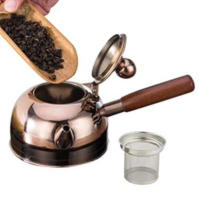 Imagen de LINGJIONG acero inoxidable, bajo consumo, tetera con mango madera, silbato ruidoso para té, café, leche, aplicable eléctricamente