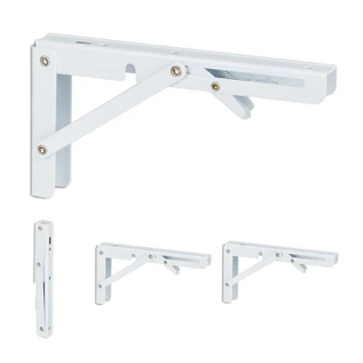 Imagen de Relaxdays Juego Escuadras para Estantería Plegables, Set de 4, Soportes Baldas Metal, 11 x 3 20 cm, Blanco, Acero,