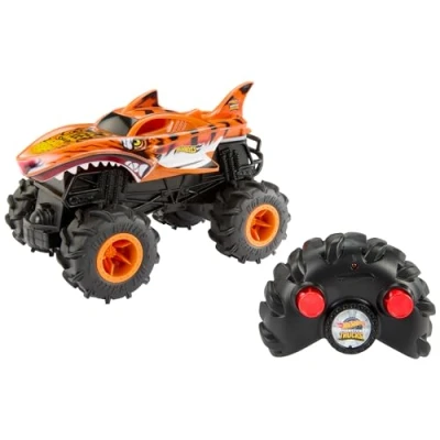 Imagen de Hot Wheels Monster Trucks HW Tiger Shark RC, Coche de juguete todoterreno teledirigido con mando radio control alcance 30 metros, escala 1:24, regalo para niños y niñas +4 años, HNV03