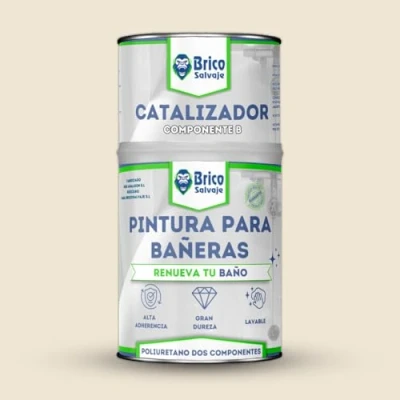 Imagen de BRICOSALVAJE Pintura para Bañeras Acabado SATINADO Dos Componentes 600+150 ML Fácil Aplicación Cerámico Impermeable (Scarlett beige claro)