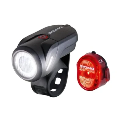 Imagen de SIGMA Juego de luces LED para bicicleta Aura 35 y NUGGET II, homologado por la ley transporte en carretera Alemania, luz delantera trasera a pilas