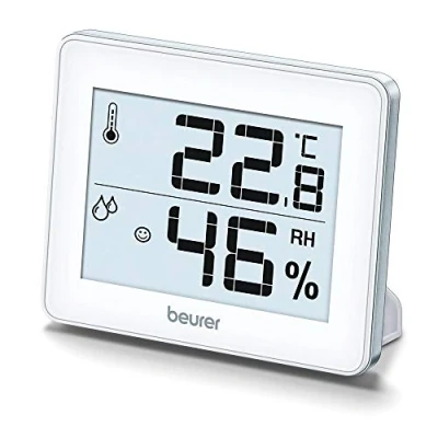 Imagen de Beurer HM 16 Termómetro Higrómetro Digital Termohigrómetro, control del clima de la habitación mediante indicación temperatura y humedad para el hogar e casa, pantalla smiley