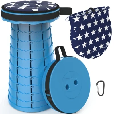Imagen de LOCYOP Taburete de Camping portátil telescópico para Pesca Resistente Exteriores en Interiores y Exteriores, Senderismo, Barbacoa, con Bolsa Transporte cojín, Carga máxima 200KG