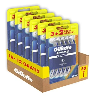 Imagen de Gillette Sensor3 Comfort maquinillas de afeitar desechables para hombre, con tira lubricante Lubrastrip, paquete 3 + 2