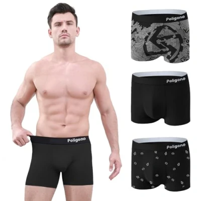 Imagen de Poligono Calzoncillos Hombre Boxer Algodon Pack de 3,Boxer Elástico con Estampado,Boxers Transpirables y Cómodos para Hombre(Mezcla B,2XL)
