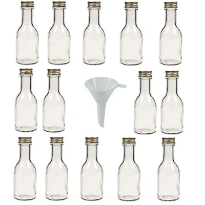 Imagen de mikken Viva Haushaltswaren Juego de Botellas Cristal (con tapón Rosca, 14 Unidades, 100 ml, rellenables, Incluye Embudo 5 cm Blanco)