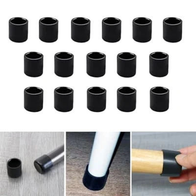 Imagen de 16 protectores redondos de silicona 14 mm para patas silla, tapas negras muebles, taburete evitar arañazos en el suelo