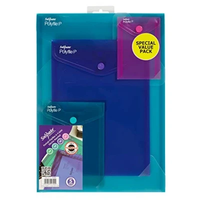 Imagen de Snopake Portrait Polyfile Electra 15775 Juego de 4 carteras para documentos con cierre botón