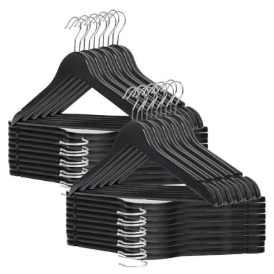Imagen de COM FORT HOUSE Perchas de Madera Nogal Color Negro Diseño Elegante Maciza con Garra para Trajes Pack 40 Unidades Gancho Acero Inoxidable Giratorio