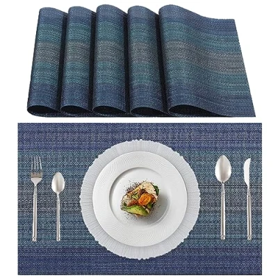 Imagen de Lumaca Juego de 6 Manteles Individuales Lavables, (70% PVC y 30% Poliéster) Salvamanteles Individuales, Fácil Limpieza, Antideslizantes, Resistentes al Calor, Ideales para la Mesa Cocina,Azul