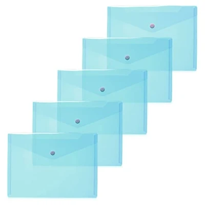 Imagen de HERMA 20059 Bolsas para documentos (DIN A5, 25 x 18 cm, polipropileno, 5 unidades), transparente con botón de presión, escuela, universidad, oficina, sobres color azul claro