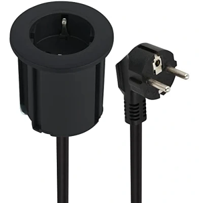 Imagen de Electraline 62564 Regleta Base Multiple con Enchufe Grommet de Escritorio, Mesa, Cable 2M, D 54 mm Equipado Adaptador para Orificio estándar 60 mm, Negro