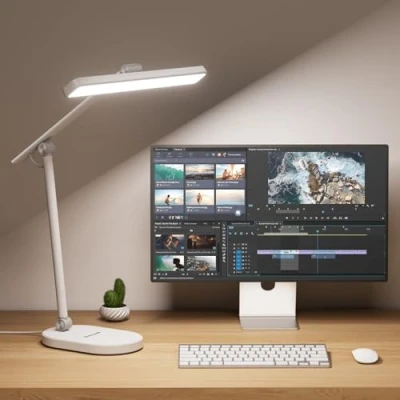 Imagen de Honeywell Lámpara de Escritorio LED H4 Flexo Escritorio, Mesa Regulable 14W con 3 Modos Color, 5 Niveles Brillo, Regulación Automática, Temporizador, Control Táctil para Lectura