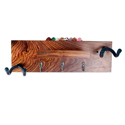 Imagen de KingPoint soporte de pared para guitarra, estantes pared, gancho madera guitarra con púas y 3 ganchos metal eléctrica,