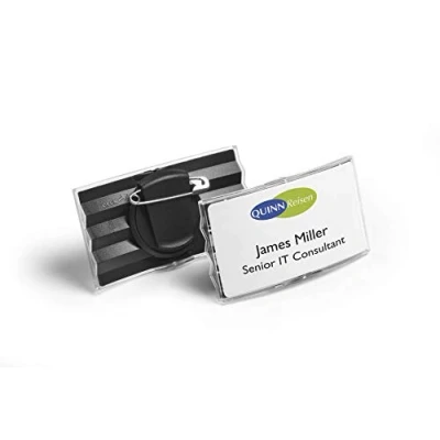 Imagen de Durable 812858 Portanombres convexa (con clip combinado giratorio, 40 x 75 mm) Paquete de 25 piezas, antracita/transparente