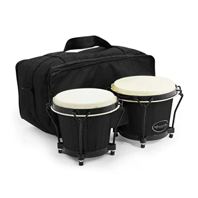Imagen de Bongos World Rhythm de roble para principiantes 6 &quot;y 7&quot; negros mate con funda acolchada BON7 BK