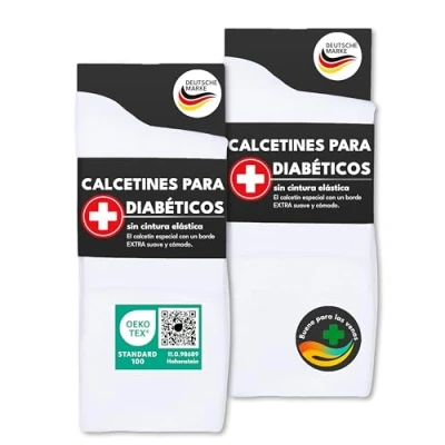 Imagen de sockenkauf24 6 Pares de Calcetines Diabéticos con Cintura Confort sin Elástico &amp; Costuras Hombre Mujer 97% Algodón (35 38 Blanco)