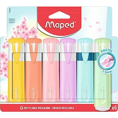 Imagen de Maped 6 rotuladores Fluo&#039;Peps pastel + Glitter Punta biselada resaltadores de larga duración Uso escolar y profesional 4 2 lentejuelas,