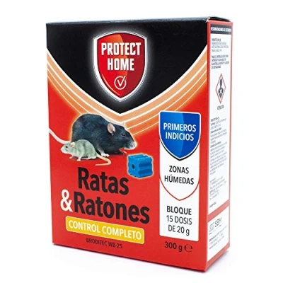 Imagen de Protect Home Raticida en Bloques de Alta eficacia y atracción, Zonas humedas. Ratas Ratones, 15 x 20gr. (300gr, Rojo, 300 G