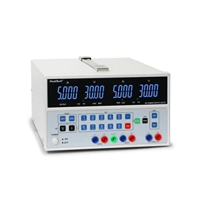 Imagen de PeakTech 6075 fuente de alimentación con 2 salidas y USB, doble 0 30V / 5A, voltaje CC, programable, a prueba cortocircuito, conmutación estabilizada