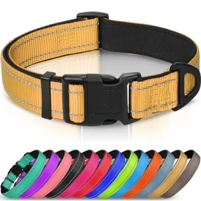 Imagen de Joytale Collar Perro Reflectante,Nylon Acolchado con Neopreno,Ajustable para Perros Pequeño,22 30cm,Marrón