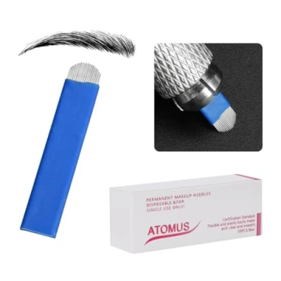 Imagen de ATOMUS 50 agujas de microblading 18U desechables para tatuar cejas, Pen maquillaje permanente (18 pines)