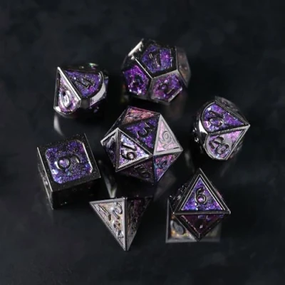 Imagen de DND Dados Metal Juego Dado Poliédrico D&amp;D 7 Piezas para Mazmorras y Dragones Pathfinder RPG MTG D4 D6 D8 D10 D12 D20 D%