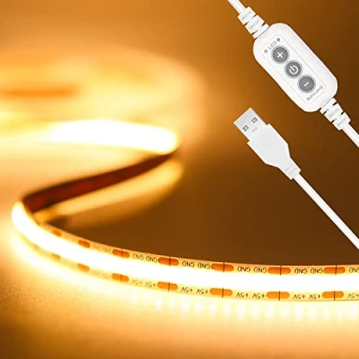 Imagen de PAUTIX tira de LED USB blanco cálido 2700k, 2m luz COB 640LED atenuador, 5v luce fondo TV, cinta flexible para dormitorio, iluminación bricolaje