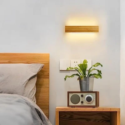 Imagen de AOEH Apliques de pared LED Lámpara madera para interiores Luces bambú 7w 3000k Iluminación moderna dormitorio Sala estar Pasillo,20cm