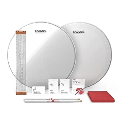 Imagen de Evans Kit de afinación tambor caja Cabezales 14 pulgadas resonantes HD secos y transparentes Cápsulas ecualización Cables Baquetas