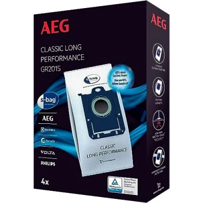 Imagen de Anakel Home Bolsas Aspiradora S Bag Classic Long Performance GR201S Compatible con Bolsa AEG, Electrolux, Philips, Tornado y Volta 4 unidades, Mayor Capacidad