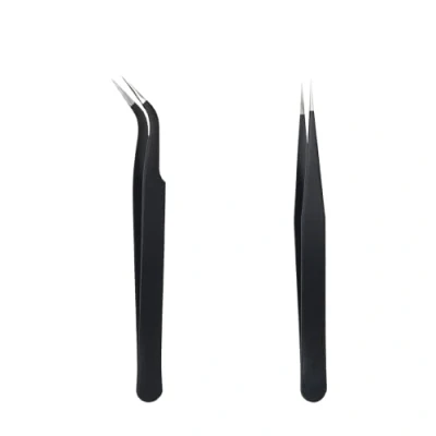 Imagen de Pinzas para Pestañas, 2 de Extensión Punta Recta y Curvada, Kit Precisión, DIY, Pestañas