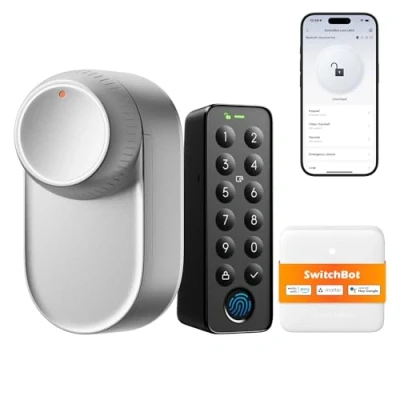 Imagen de SwitchBot Lock Ultra, Cerradura Inteligente WiFi con Teclado De Pantalla Táctil, Huella Dactilar, Electrónica Batería Recargable, Compatible Cilindro Europeo, Matter/Alexa/Google