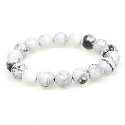 Imagen de MJDCB Pulsera Howlita Blanco Natural de 10 mm, Cuentas Piedra Amuleto La Suerte y Protección