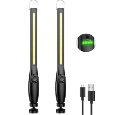 Imagen de highsam Linterna LED Recargable Taller, Regulable de Trabajo, COB Lámpara Inspección con gancho y base magnética para reparación Coches, Iluminación Emergencia (2 unidades)