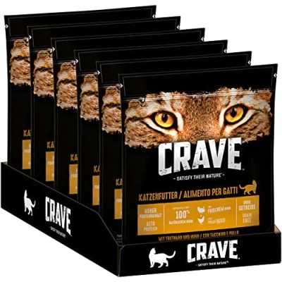 Imagen de Crave Alimento seco para Adultos con Pavo y Pollo, 6 Bolsas, x 750 g, Comida Gatos Seca Alto Contenido de proteínas sin Cereales, Fabricada Pollo 100% Natural