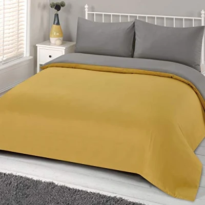Imagen de Brentfords Juego de Funda edredón con Almohada, Color Amarillo Ocre y Gris Mostaza, tamaño Individual