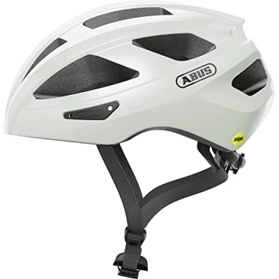 Imagen de ABUS casco de bicicleta carretera Macator MIPS para principiantes con visera adecuado usuarios coleta hombres y mujeres blanco, talla M, M (52 58 cm)