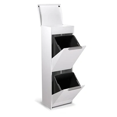 Imagen de Arregui Ecoclas Plus CR221 E Cubo de Basura y Reciclaje Acero 2 Compartimentos con Bandeja Superior 2x17L (34L) Cubos Cocina Contenedores para Casa blanco