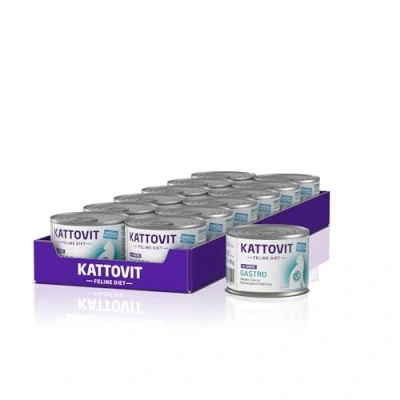Imagen de Kattovit Comida húmeda Gastro para Gatos apoyar el Sistema gastrointestinal Pienso Completo dietético en Lata Adultos. Sin Gluten 12 x 185 g de Pato